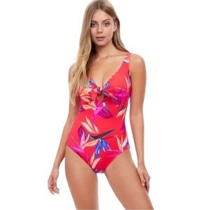 New! Gottex Paradise V-Neck Floral One Piece‎ Swimsuit